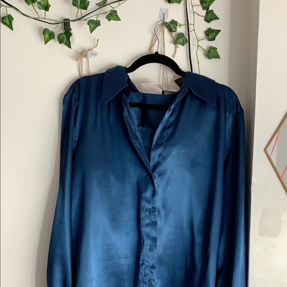 Vintage blue silk button up